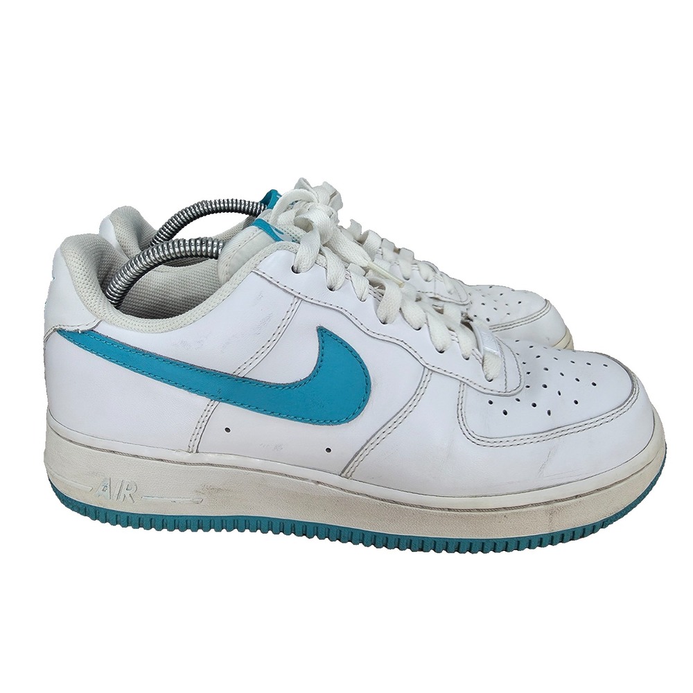 Nike Air Force 1 Low Sneakers Mens 9 White Turquoise Leather Casual 488298-107